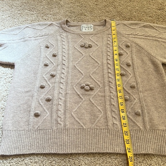 Jumper 1234 cashmere buff short sleeve Aran crew hand applied bobbles sweater. - Picture 12 of 13